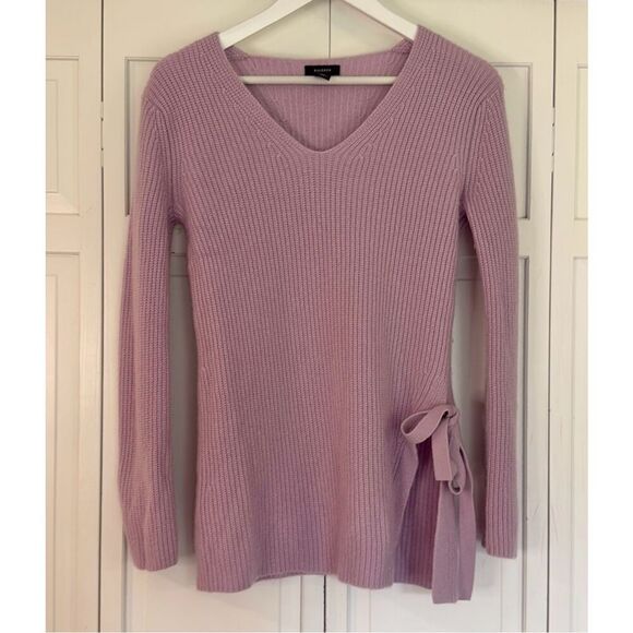 Halogen 100% cashmere purple ribbed vneck tie side sweater small - Picture 4 of 12
